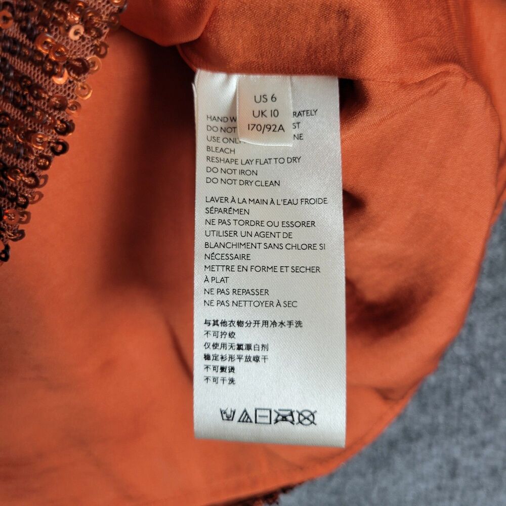 BY ANTHROPOLOGIE Marie Orange Sequin Puff Sleeve Top Event Glam Party SIZE 6 - Picture 11 of 16